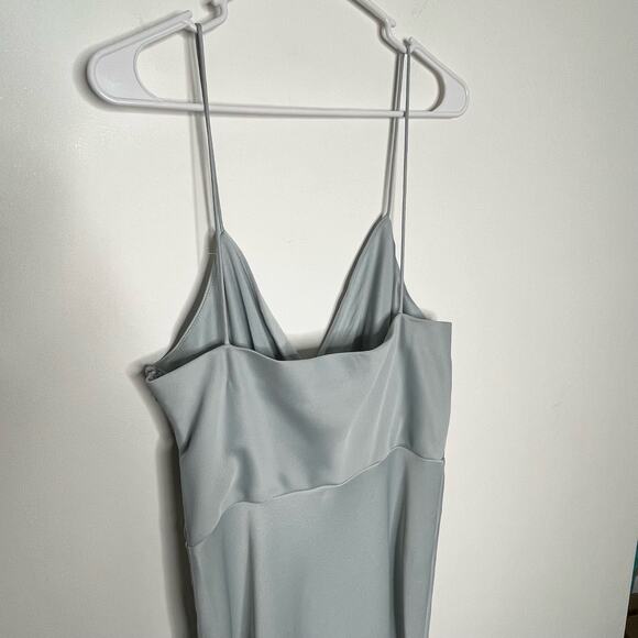 Anthropologie BHLDN Women Satin Freya Maxi Dress Size 14 Light Blue Side Slit - Picture 10 of 16